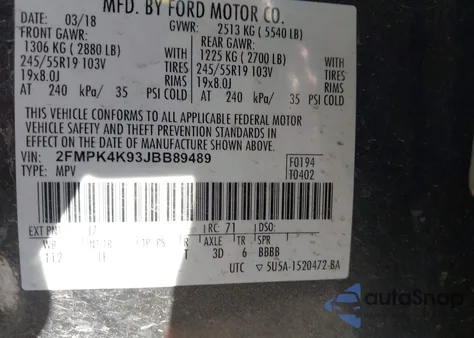 2018 Ford Edge Titanium from USA, damaged, VIN 2FMPK4K93JBB89489